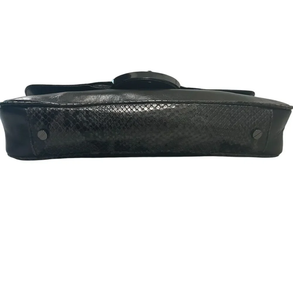 Tory Burch Women's Black Leather Clutch‎ with Snakeskin Trim